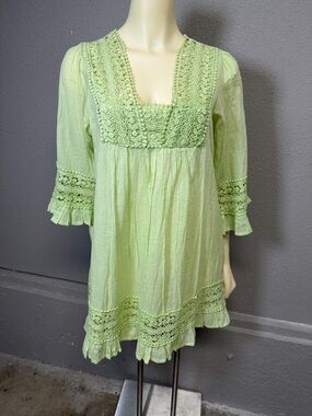 Light Green Crochet-Trim Peasant Tunic - Women
